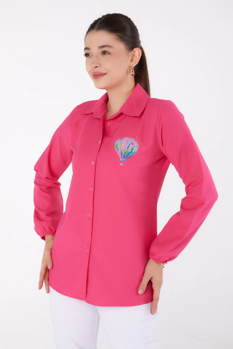 Tofisa Plain Shirt Collar Women's Fuchsia Printed Shirt - 13341