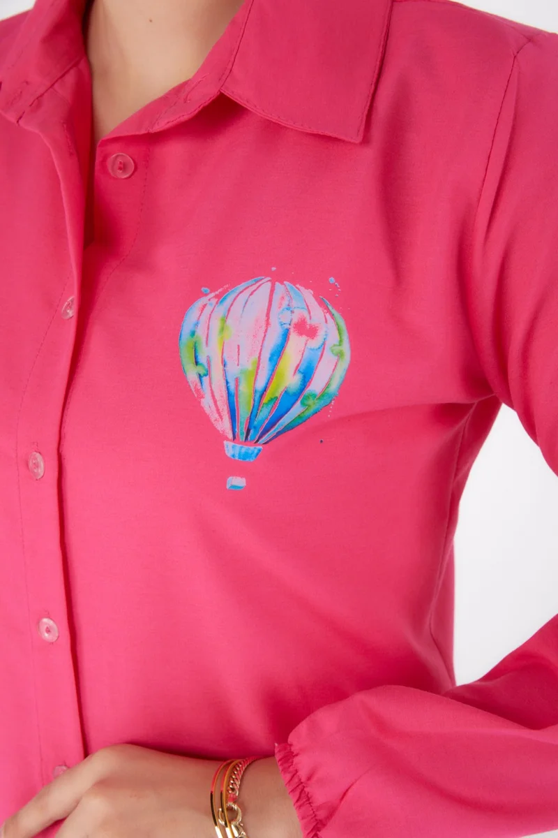 Tofisa Plain Shirt Collar Women's Fuchsia Printed Shirt - 13341