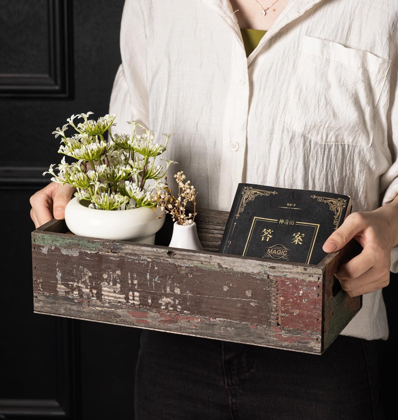 TIMRIS Farmhouse Distressed Wooden Storage Box, Rustic Bathroom Decor Box, Decorative Toilet Tank Basket Nice Butt, Solid Reclaimed Wood Organizer Box with Handles (Random) - Image 3