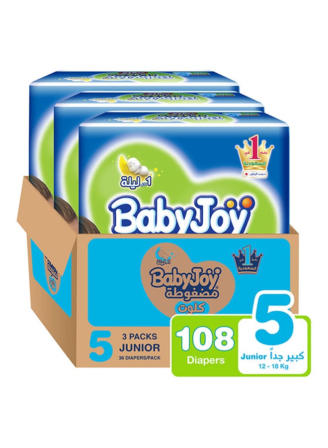 BabyJoy Culotte Pants Diaper, Junior Size 5, 12-18 Kg, 3x36 Jumbo Pack 108 Diapers - Image 1
