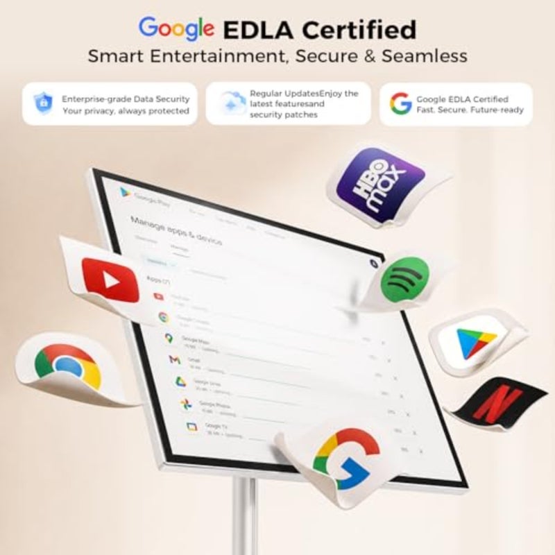 تلفزيون ذكي محمول مقاس 27 بوصة مزود بنظام Android 15، وشاشة لمس متحركة بدقة 1080 بكسل، ومعتمد من EDLA، و6 جيجابايت + 128 جيجابايت، وبطارية 27000 مللي أمبير في الساعة، وشاشة قابلة للدوران وارتفاع قابل للتعديل، وصب لاسلكي، وجهاز تحكم عن بعد صوتي - Image 4