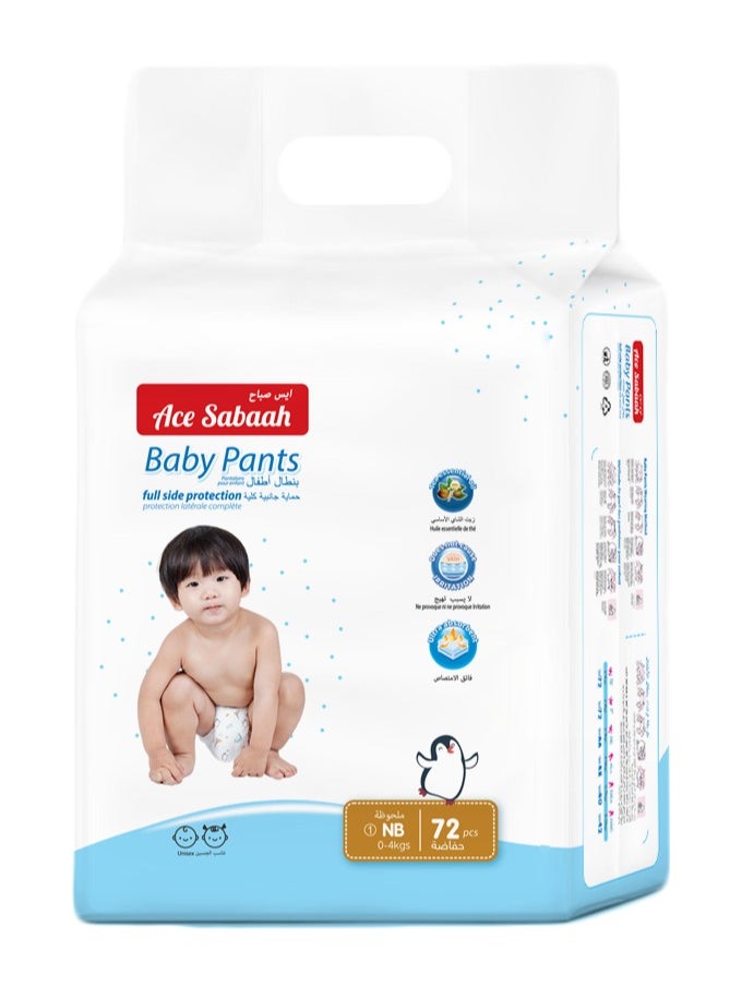 Ace Sabaah Baby Diaper Pants, Size 1, Newborn 0-4Kg, 72Pcs 