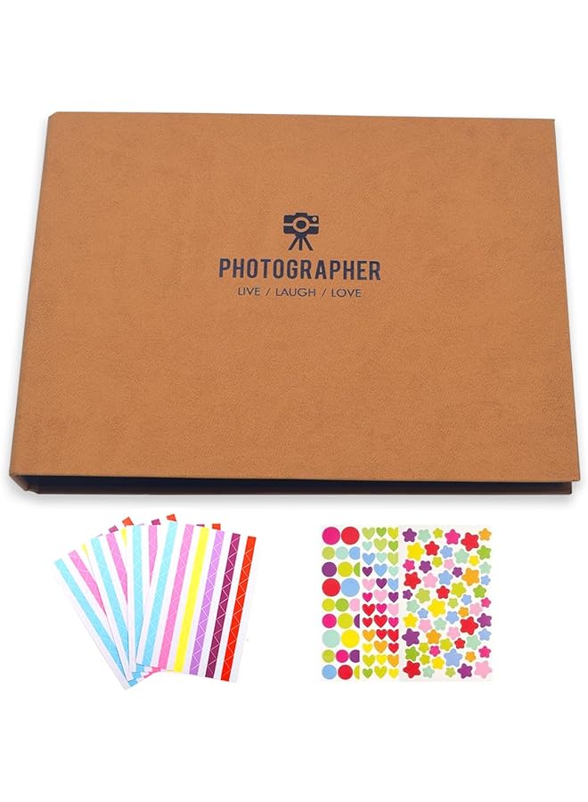 The Bros ألبوم صور ذاتي اللصق 80 صفحة ألبوم قصاصات صغير مع صفحات سوداء ألبوم قصاصات افعلها بنفسك كتاب ذكريات كهدية مصنوعة يدويًا للأزواج هدايا ذكرى الزواج يوم عيد الحب (بني) - Image 1