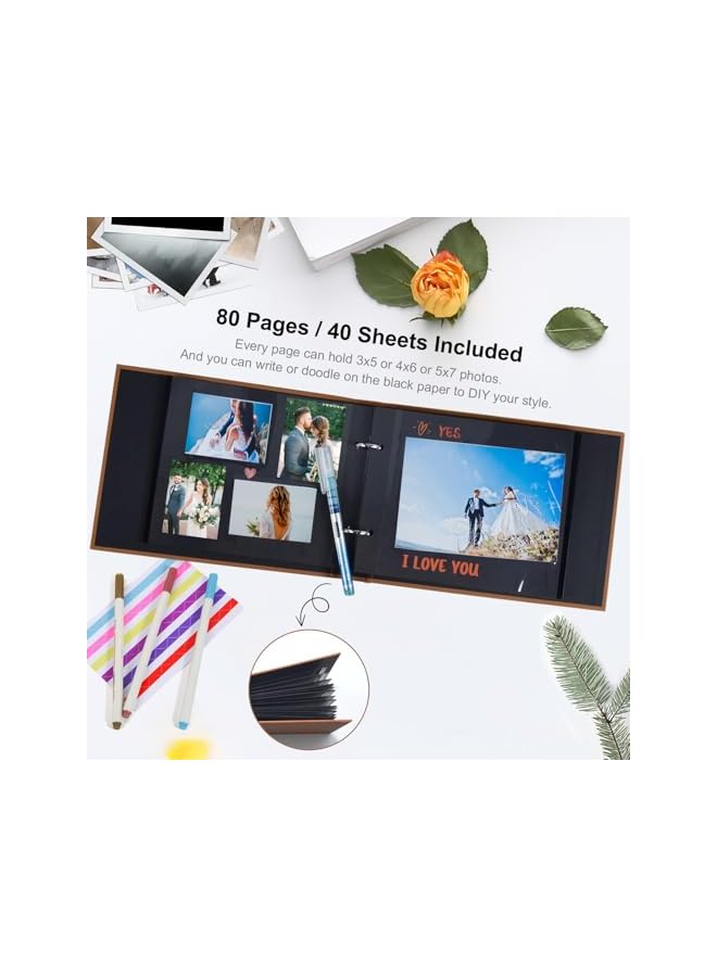 The Bros ألبوم صور ذاتي اللصق 80 صفحة ألبوم قصاصات صغير مع صفحات سوداء ألبوم قصاصات افعلها بنفسك كتاب ذكريات كهدية مصنوعة يدويًا للأزواج هدايا ذكرى الزواج يوم عيد الحب (بني) - Image 2