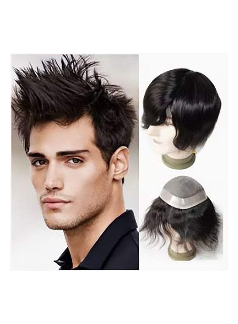 Estelle Toupee for Men, Nature Hair Replacement System, Men Real Hair System Hair Pieces, Fine Mono NPU Unit (Natural black 1B, 6X8) - Image 1