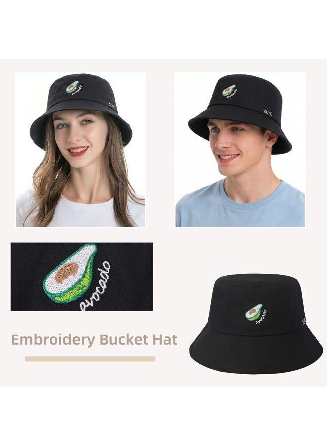 ZLYC Unisex Fashion Embroidered Bucket Hat Summer Fisherman Cap for Men Women Teens, Black Avocado, One size - Image 2