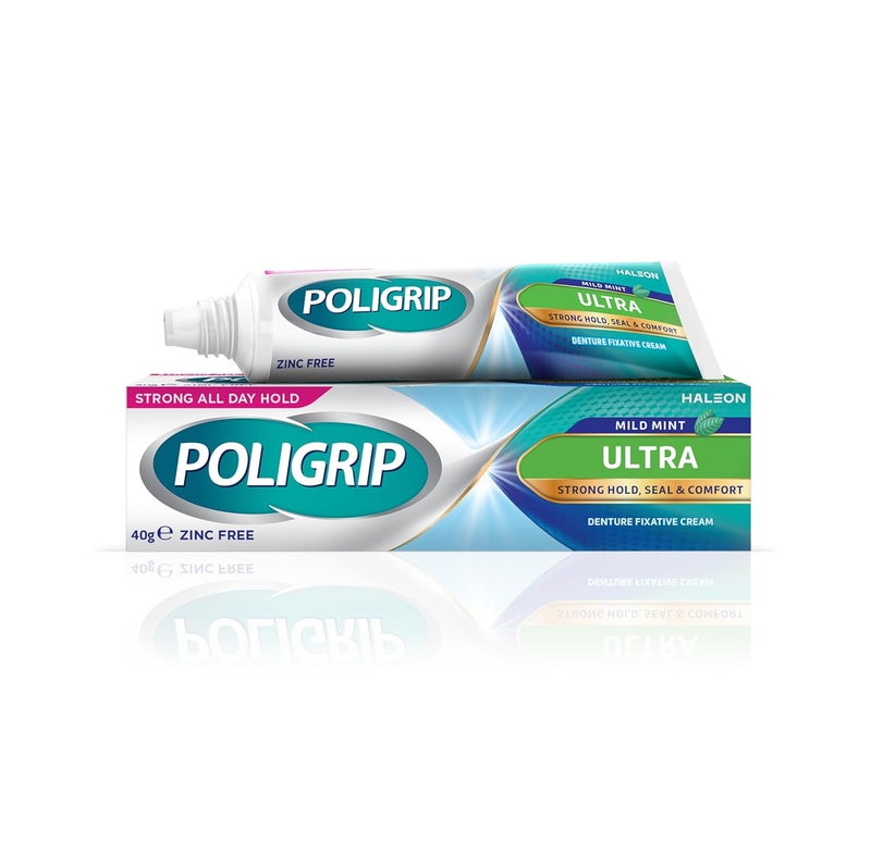 Poligrip Denture Fixative Adhesive Cream Ultra for strong allday hold of dentures 40g - Image 1