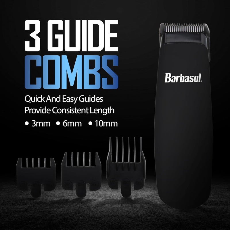 XTREME Barbasol Touch Up Trimmer for Men, Compact Electric Precision Beard and Hair Trimmer with Stainless Steel Blades & 3 Guide Combs (3, 6, 10mm), Wireless, AA Battery Powered (not Included) - Image 5