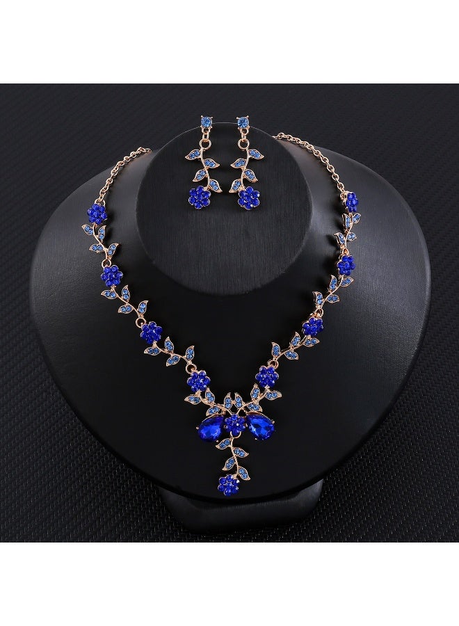 NIBEMINENT Bridal Jewelry Set - Exquisite Rhinestone Flower Necklace and Earring Duo