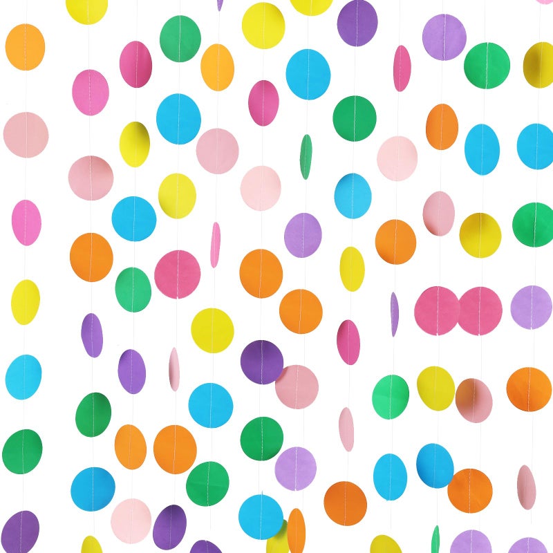RUBFAC 5pcs Colorful Paper Garland Party Decorations Circle Dots Hanging Rainbow Decorations for Birthday Wedding Baby Shower Classroom Candyland Streamers Party Supplies (66ft) - Image 1