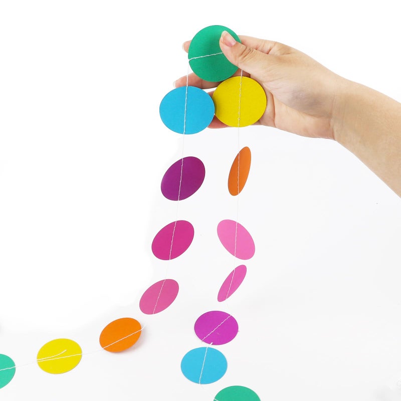 RUBFAC 5pcs Colorful Paper Garland Party Decorations Circle Dots Hanging Rainbow Decorations for Birthday Wedding Baby Shower Classroom Candyland Streamers Party Supplies (66ft) - Image 4
