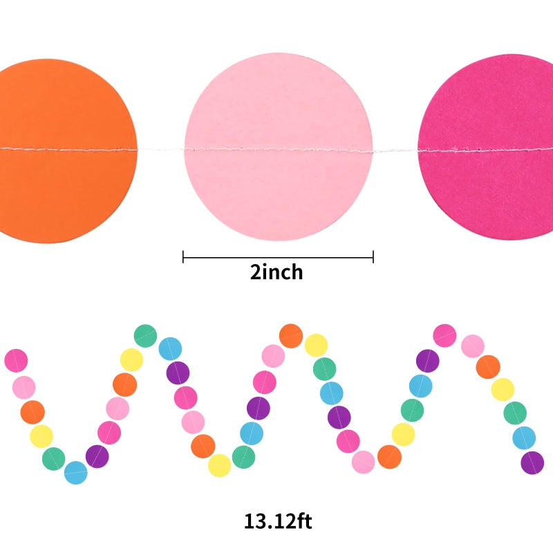 RUBFAC 5pcs Colorful Paper Garland Party Decorations Circle Dots Hanging Rainbow Decorations for Birthday Wedding Baby Shower Classroom Candyland Streamers Party Supplies (66ft) - Image 2