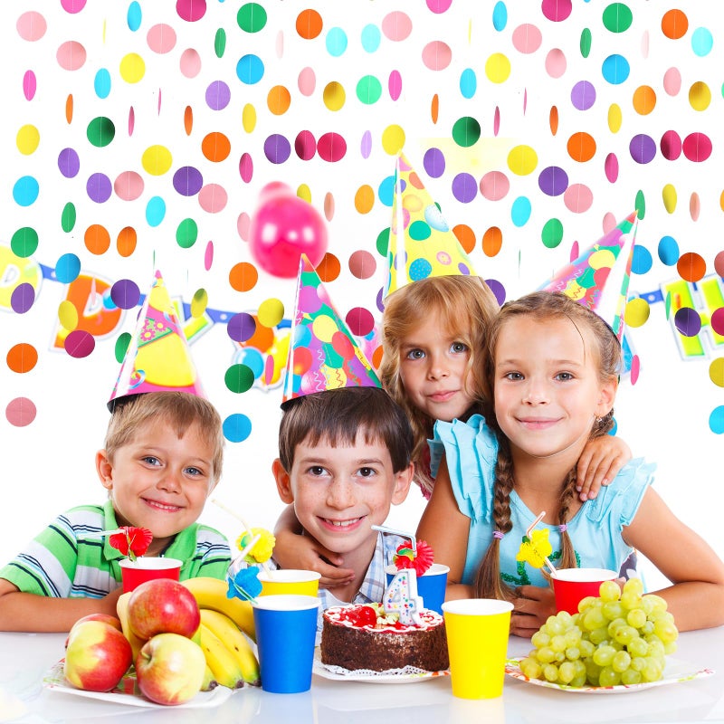 RUBFAC 5pcs Colorful Paper Garland Party Decorations Circle Dots Hanging Rainbow Decorations for Birthday Wedding Baby Shower Classroom Candyland Streamers Party Supplies (66ft) - Image 5