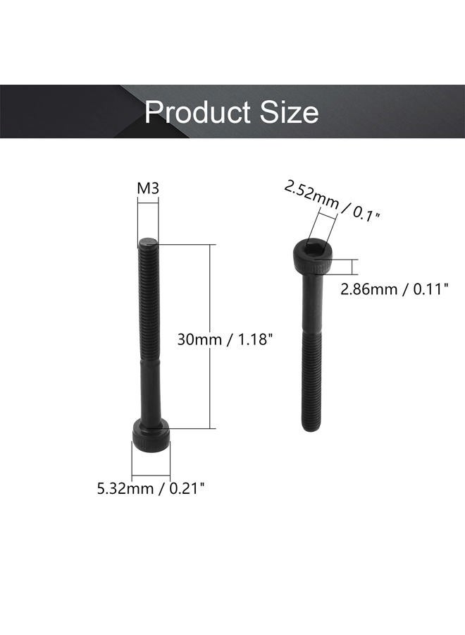 MroMax M3 x 30mm Carbon Steel Hex Socket Head Cap Screws Bolts Machine Screws Combine with Spring Washer and Plain Washers 50pcs - Image 2