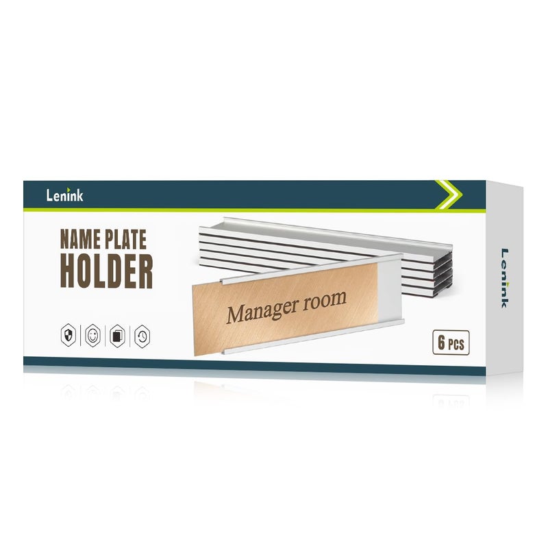Lenink 6 Pack Name Plate Holder, Wall Mount Office Door Name Plate Holder for Meeting Room, Business Department, Warning Area 8” X 2” (Silver) - Image 1