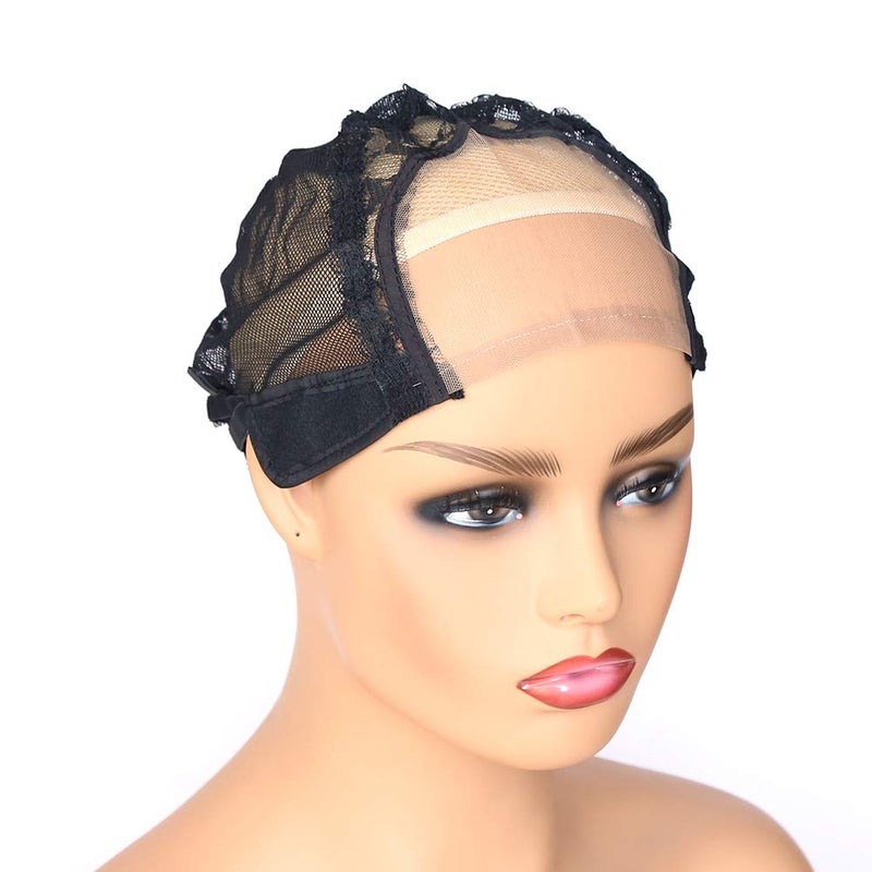 BTWTRY 35x4inch U Part Wig Cap with Lace for Wigs Making with Adjustable Strap Medium Size Black Dome Mesh Weaving Wig Cap for Women and Girls DIY Wigs 1 Pc 0053