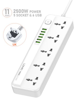 5 Universal Power Extension Cord with Multi Sockets Outlets Compatible With UK/UAE, 6 Auto ID USB Ports For Mobile Charging, And 2m Extension Cord for Home, Office, Dorm Essentials - pzsku/Z12CA7449831EFD017285Z/45/1751988825/aaec2233-8a74-4d49-b9c7-1d20e55f6ffc