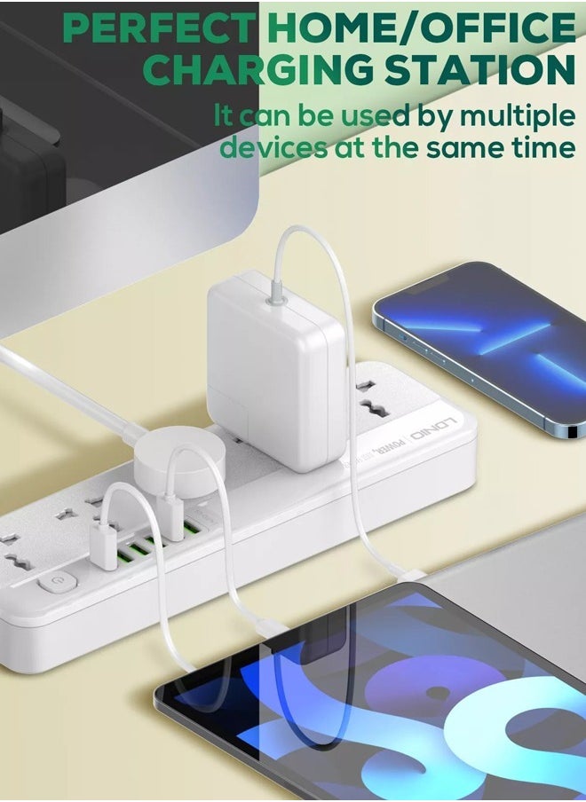 5 Universal Power Extension Cord with Multi Sockets Outlets Compatible With UK/UAE, 6 Auto ID USB Ports For Mobile Charging, And 2m Extension Cord for Home, Office, Dorm Essentials
