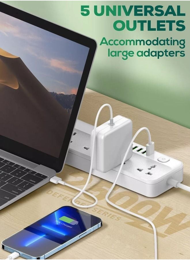 LDNIO - 5 Universal Power Extension Cord with Multi Sockets Outlets Compatible With UK/UAE, 6 Auto ID USB Ports For Mobile Charging, And 2m Extension Cord for Home, Office, Dorm Essentials - Image 1