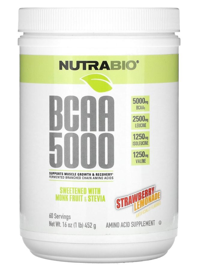 NutraBio BCAA 5000 Strawberry Lemonade 1 lb (452 g)