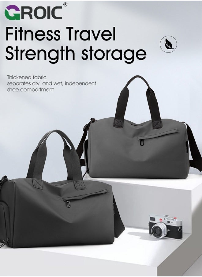 GROIC Gym Bag,Gym Duffle Bag for Men Women,Travel Duffel Bag with Shoe Compartment & Wet Pocket,Weekender Bag,Fitness Bag,Sports Bag(Gray)  - Image 2