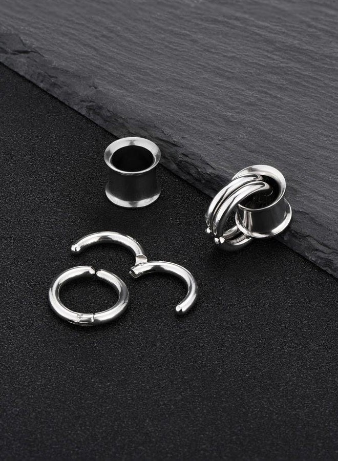 PiercingJ 1 Pair Ear Guages with Rings Ear Weight Plugs Tunnels Hypoallergenic Ear Expander Stretchers 316 Stainless Steel Hoop Earrings Piercing Body Jewelry 00g 10mm - Image 5