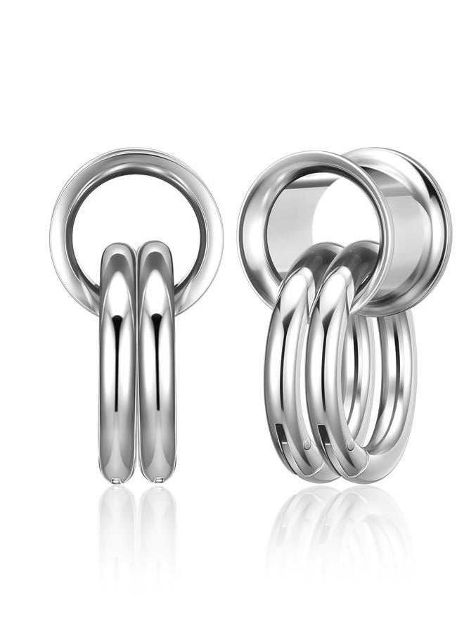 PiercingJ 1 Pair Ear Guages with Rings Ear Weight Plugs Tunnels Hypoallergenic Ear Expander Stretchers 316 Stainless Steel Hoop Earrings Piercing Body Jewelry 00g 10mm - Image 1
