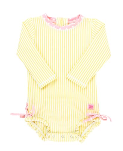 RuffleButts Baby-Girls Seersucker Long Sleeve Rash Guard - One Piece Swimsuit UPF 50+ Toddler - Image 1