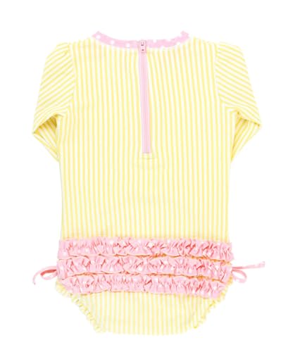 RuffleButts Baby-Girls Seersucker Long Sleeve Rash Guard - One Piece Swimsuit UPF 50+ Toddler - Image 3