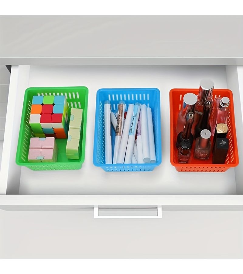 4pcs Colorful Small Plastic Storage Baskets Classroom Desk Organizer Shelf Baskets - Image 5