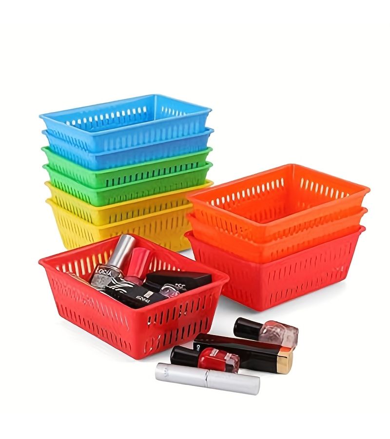 4pcs Colorful Small Plastic Storage Baskets Classroom Desk Organizer Shelf Baskets - Image 2