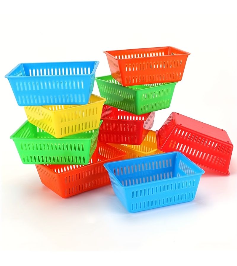 4pcs Colorful Small Plastic Storage Baskets Classroom Desk Organizer Shelf Baskets - Image 4