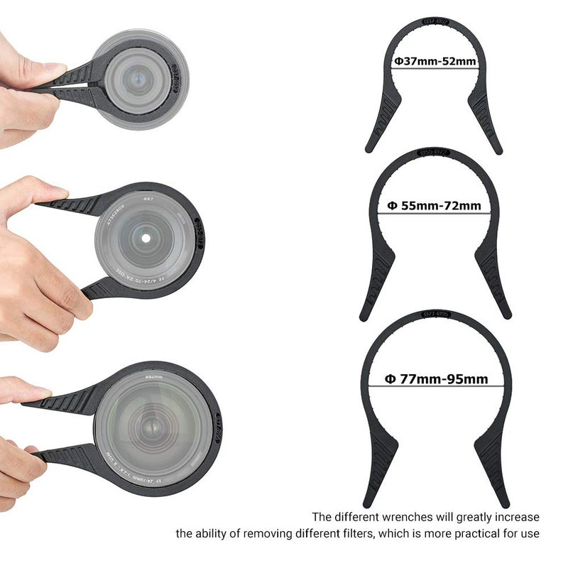JJC 3 Packs Camera Lens Filter Wrench Kit, CPL UV ND Filter Removal Wrench Tool Set, Fit 37mm-52mm 55mm-72mm 77mm-95mm Lens Thread for Canon Nikon Sony Fujifilm Olympus Panasonic and Other Camera - Image 2