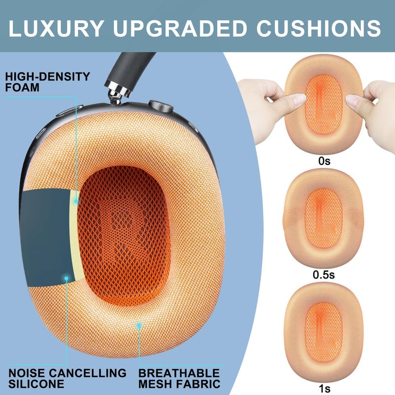 SOPROM Ear Pads Replacement for Airpods Max Over-Ear Headphones, Earpads Cushions with Durable Mesh Fabric, Softer Foam - Orange - Image 5