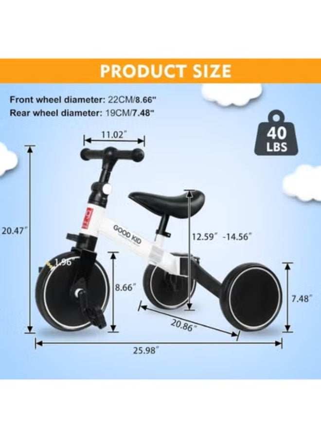 تايجر 4-in-1 Toddler Balance Bike & Tricycle – Adjustable Ride-On for Ages 1–4, Convertible Push Bike for Indoor & Outdoor Play, Ideal First Birthday Gift for Boys & Girls – White - Image 4
