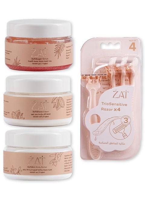 ZAT Shaving routine (  SoftSugar Cream 150 + Shaving Cream 150ML + Body butter 150 ML + Trio Razor )