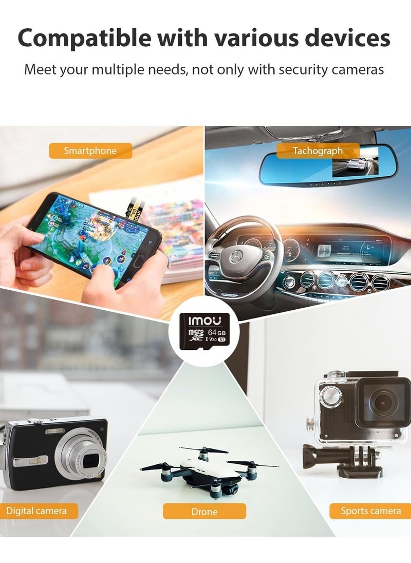 IMOU - 64GB Ultra Fast Speed Micro SDXC Memory Card Class 10 (U3/ V30/3D) TLC Nand Flash Card with Read Speed is 95MB/s and Write Speed is 38MB/s - Image 1