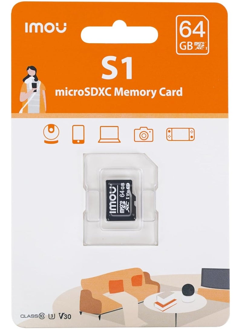 IMOU - 64GB Ultra Fast Speed Micro SDXC Memory Card Class 10 (U3/ V30/3D) TLC Nand Flash Card with Read Speed is 95MB/s and Write Speed is 38MB/s - Image 1