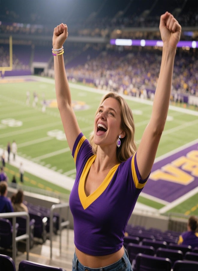YAHPERN Game Day Bracelets Accessories for Women Football Bracelet Jewelry Heishi Beaded Stretch Bracelets Purple Yellow Team Spirit Accessories Sport Game Day Outfits Football Mom accessories Gifts (Color B) - Image 2