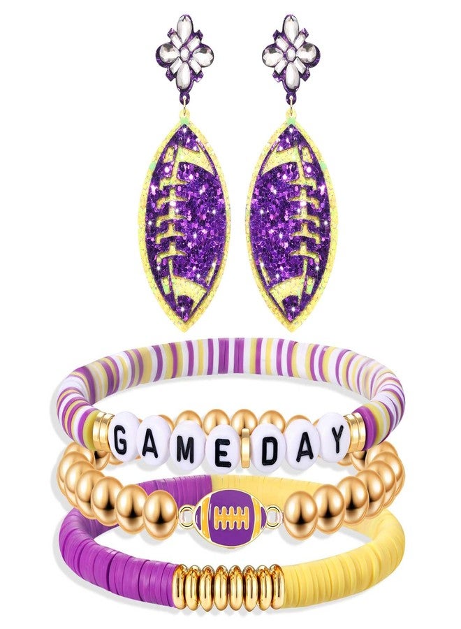 YAHPERN Game Day Bracelets Accessories for Women Football Bracelet Jewelry Heishi Beaded Stretch Bracelets Purple Yellow Team Spirit Accessories Sport Game Day Outfits Football Mom accessories Gifts (Color B) - Image 1