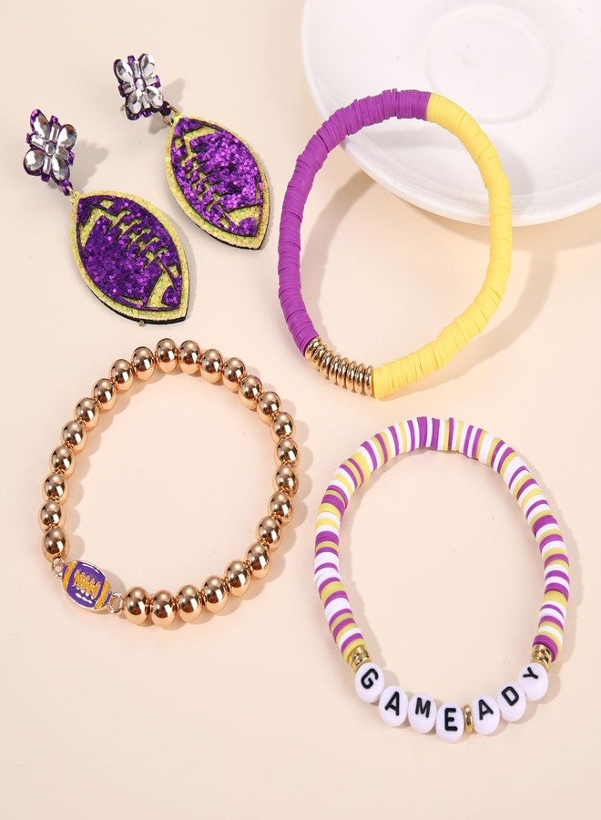 YAHPERN Game Day Bracelets Accessories for Women Football Bracelet Jewelry Heishi Beaded Stretch Bracelets Purple Yellow Team Spirit Accessories Sport Game Day Outfits Football Mom accessories Gifts (Color B) - Image 5