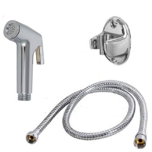 SHRUTI Plastic Hand Shower Health Faucet Bathroom Faucet with 1 mtr Shower Tube Trans Silver and Stand and Fitting Screw 8 cm x 6 cm x 2 cm Metallic11761165Trans Silver - Image 1