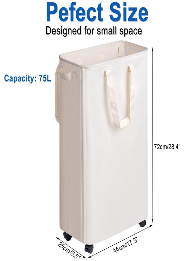 Vincona Slim Laundry Hamper with Lid and Wheels, Small Rolling Laundry Basket with Handle for Small Spaces, Tall Dirty Clothes Hampers for Dorm, Bathroom and Bedroom, 75L, Beige - Image 5