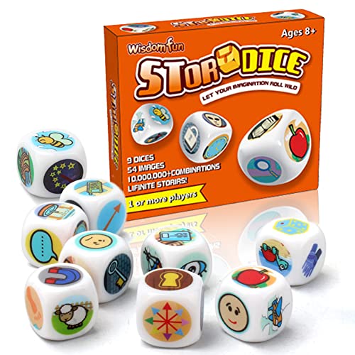OPTSPTOY Story Dice Set, 9 Colorful Storytelling Cubes for Early Education, 54 Images Iconic Storytelling Game Dice, Language Expression/Imagination, Family Union/Party/Gifts for Kids/Adults (Orange) - Image 1