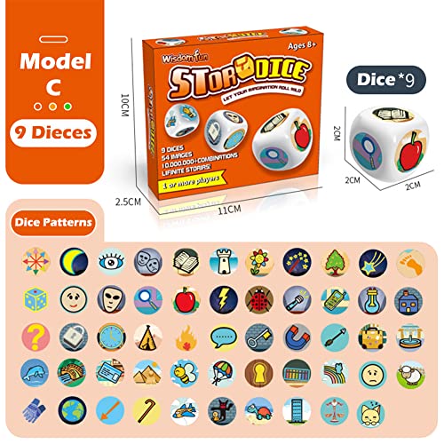 OPTSPTOY Story Dice Set, 9 Colorful Storytelling Cubes for Early Education, 54 Images Iconic Storytelling Game Dice, Language Expression/Imagination, Family Union/Party/Gifts for Kids/Adults (Orange) - Image 2