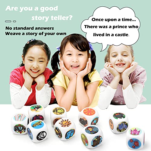 OPTSPTOY Story Dice Set, 9 Colorful Storytelling Cubes for Early Education, 54 Images Iconic Storytelling Game Dice, Language Expression/Imagination, Family Union/Party/Gifts for Kids/Adults (Orange) - Image 4