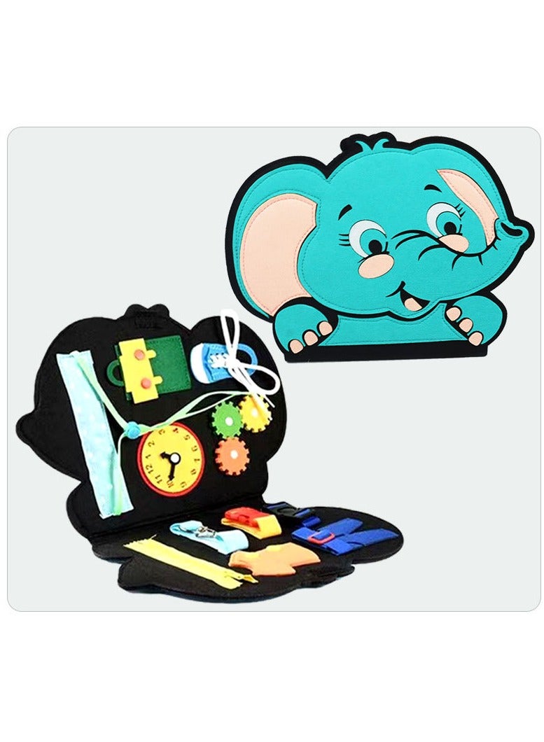 Montessori Felt Learning Board Toy with Elephant  Shape, Early Education Life Skills Practice Dressing Felt Busy Board for Kids  - Image 1