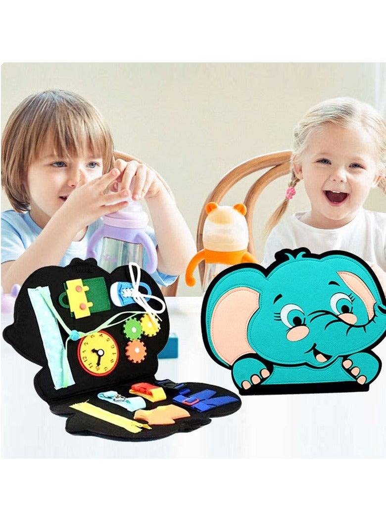 Montessori Felt Learning Board Toy with Elephant  Shape, Early Education Life Skills Practice Dressing Felt Busy Board for Kids  - Image 4