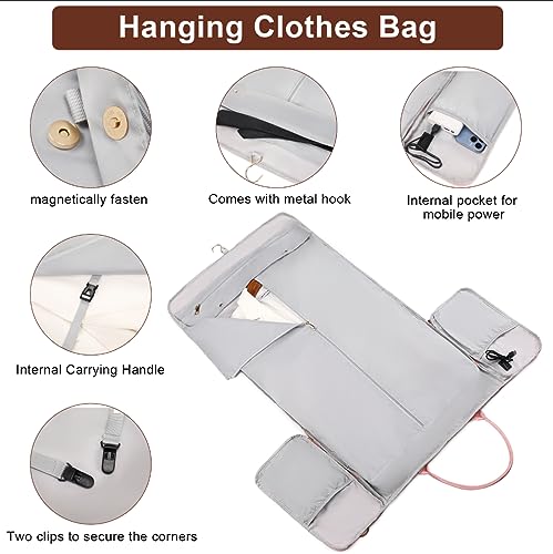 Scothen Carry On Garment Bag,Large Nylon Duffle Bag for Women,Waterproof Garment Bags for Travel with Toiletry & Shoe bag,2 in 1 Hanging Suitcase Suit Travel Bags with USB Charging Port,Gifts for Women,Pink - Image 3