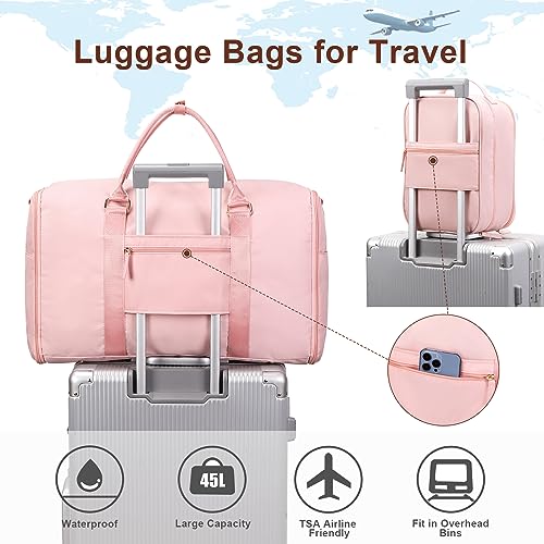 Scothen Carry On Garment Bag,Large Nylon Duffle Bag for Women,Waterproof Garment Bags for Travel with Toiletry & Shoe bag,2 in 1 Hanging Suitcase Suit Travel Bags with USB Charging Port,Gifts for Women,Pink - Image 5